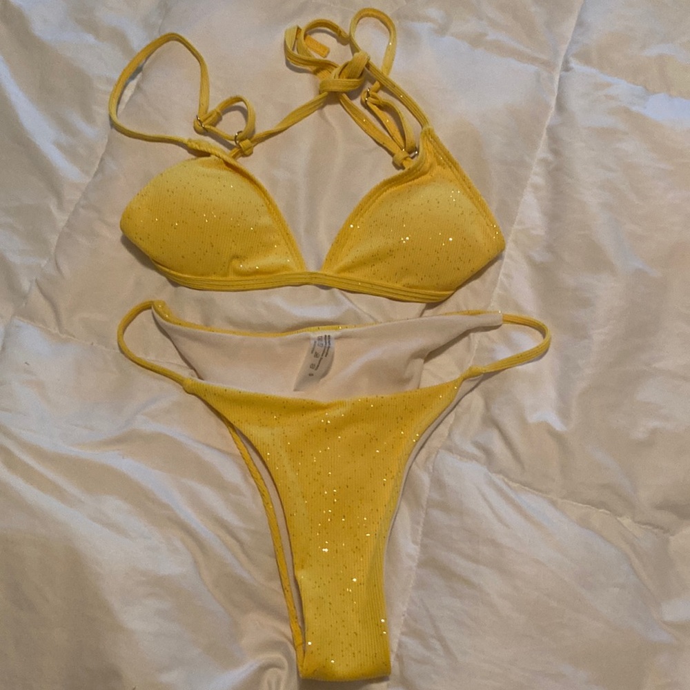Sparkly yellow triangle bikini set